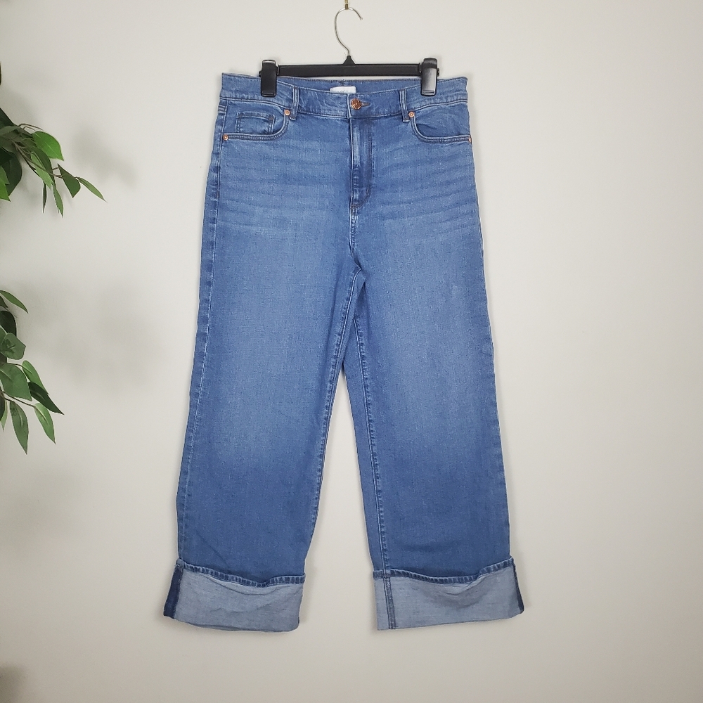 LOFT High Rise Flare Wide Leg Jeans Blue Cropped Womens Size 10
